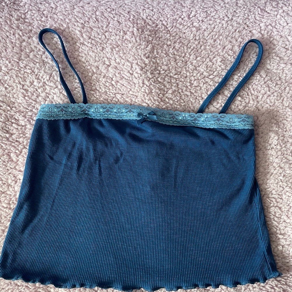 Blue Lace Trim Tank Top